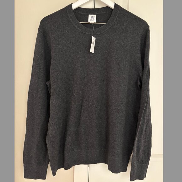 NEW! GAP 100% Cotton Men's Crewneck Charcoal Heather Gray Sweater, Large - Picture 1 of 11